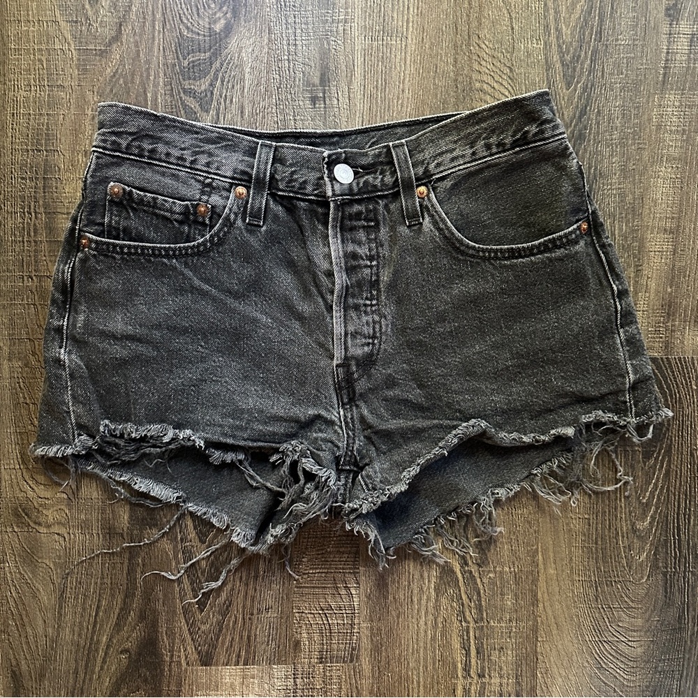 Levi’s 501 Distressed Black Denim Shorts
